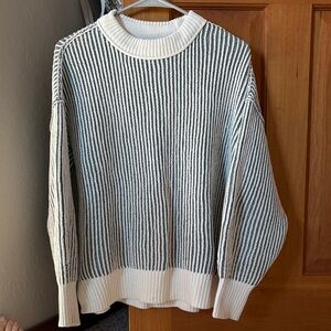 aerie Black and White Striped Crewneck Sweater